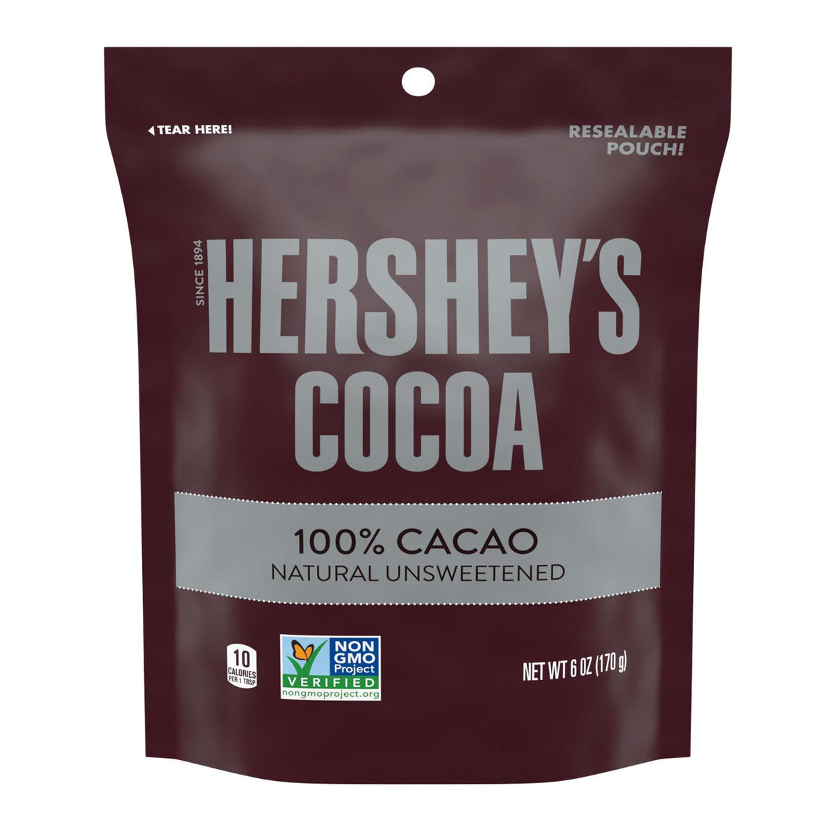 Hershey’s Cocoa, 100% Cacao Natural Unsweetened Cocoa Powder, Non-GMO Project Verified, for Baking & Hot Chocolate, 6 oz Resealable Pouch