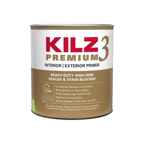 KILZ 3 Premium White Flat Water-Based Stain Blocking Primer 1 qt (Pack of 6)