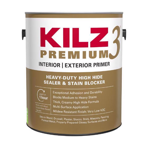 KILZ 3 Premium White Flat Water-Based Stain Blocking Primer 1 gal (Pack of 4)