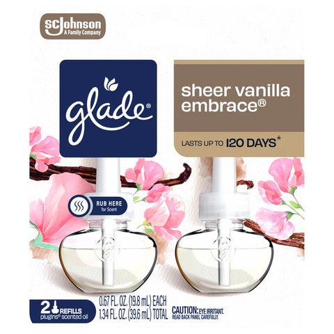 Glade Plug-Ins Sheer Vanilla Embrace Scent Air Freshener Refill 1.34 oz Liquid (Pack of 6)