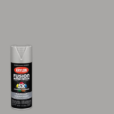Krylon Fusion All-In-One Satin Pewter Gray Paint+Primer Spray Paint 12 oz (Pack of 6)
