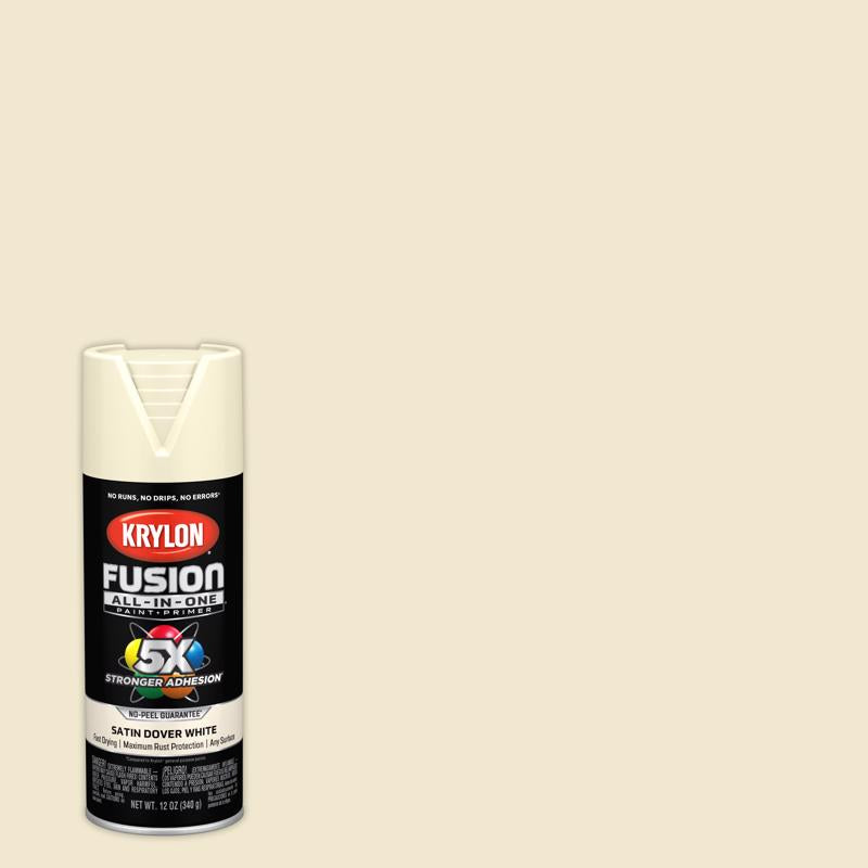 Krylon Fusion All-In-One Satin Dover White Paint+Primer Spray Paint 12 oz (Pack of 6)