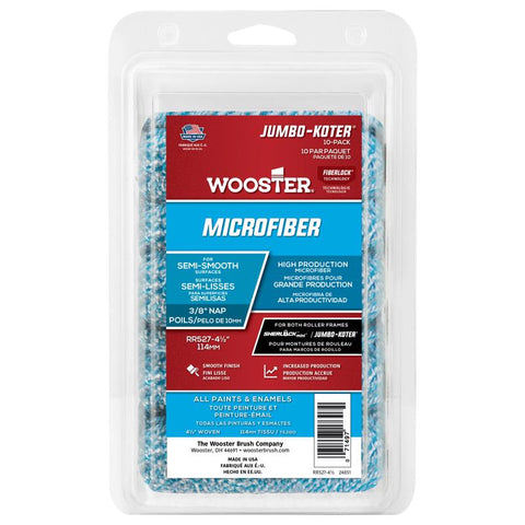Funda de mini rodillo de pintura de microfibra Wooster Jumbo Koter de 4,5 pulg. de ancho x 3/8 pulg. de grosor, paquete de 10