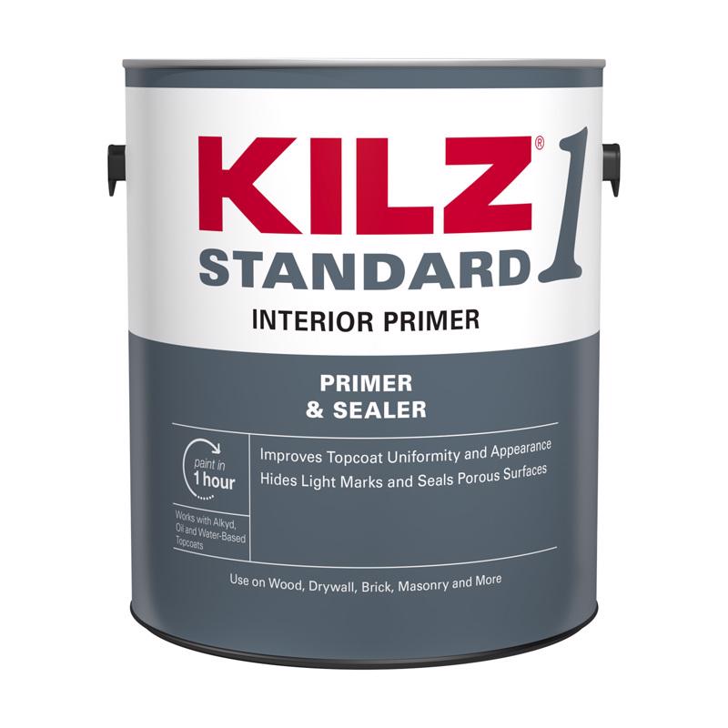 KILZ 1 Standard White Flat Water-Based Acrylic Primer and Sealer 1 gal (Pack of 4)