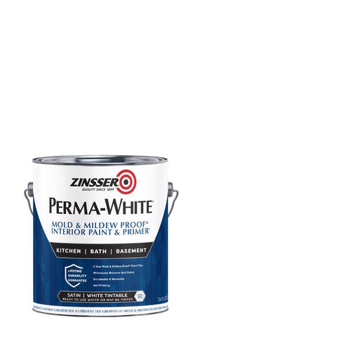 Zinsser Perma-White Satin White Water-Based Mold and Mildew-Proof Paint Interior 1 gal (Pack of 2)
