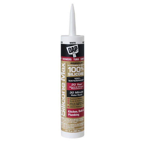 DAP Silicone Max White Silicone Kitchen and Bath Sealant 10.1 oz (Pack of 12)