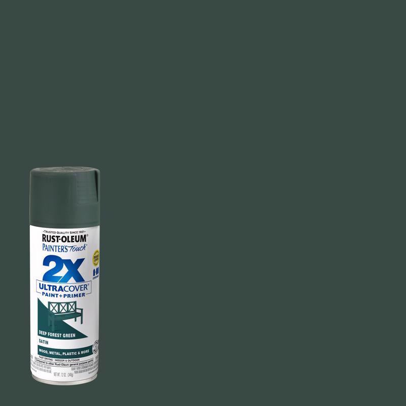 Rust-Oleum Painter's Touch 2X Ultra Cover Satin Deep Forest Paint+Primer Spray Paint 12 oz (Pack of 6)