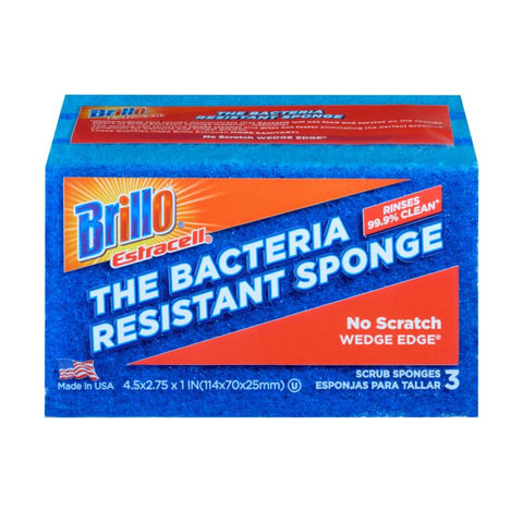 Brillo Estracell Non-Scratch Antibacterial Scrubber Sponge For Kitchen 4.9 in. L 3 pc (Pack of 8)