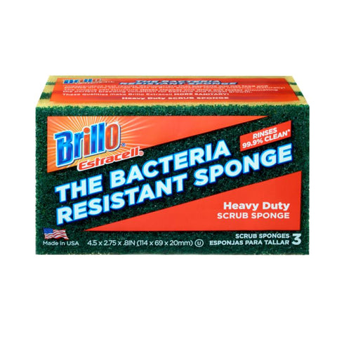 Brillo Estracell Heavy Duty Antibacterial Scrubber Sponge For Kitchen 4.9 in. L 3 pc (Pack of 8)