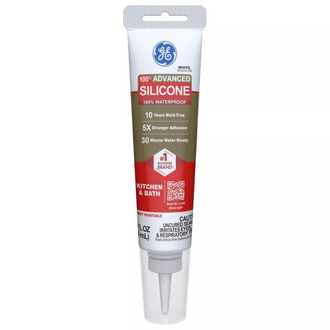 GE Advanced Silicone White Silicone 2 Kitchen and Bath Caulk Sealant 2.8 oz (Pack of 12)