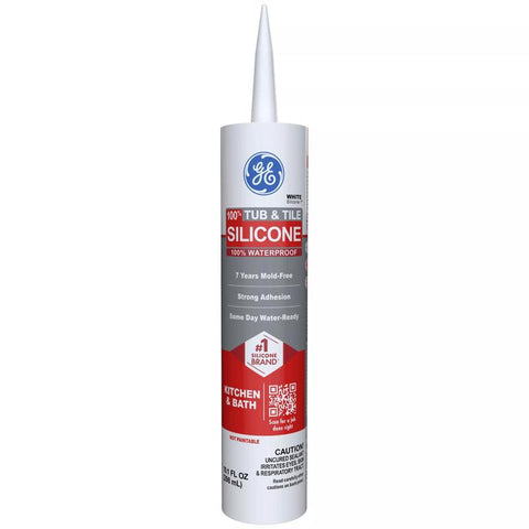 GE Tub & Tile White Silicone 1 Tub and Tile Caulk Sealant 10.1 oz (Pack of 12)