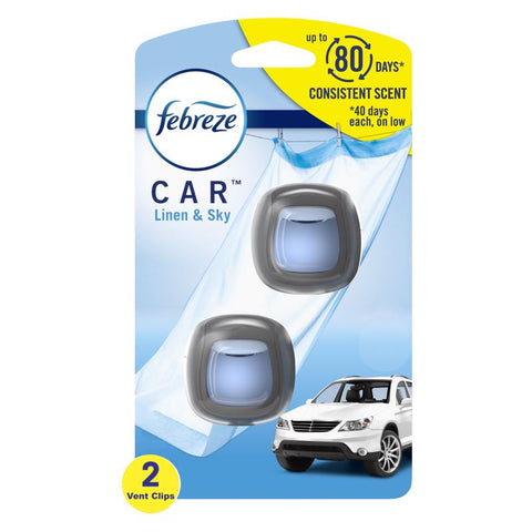 Febreze Linen and Sky Scent Car Air Freshener 0.06 oz Liquid 2 pk (Pack of 8)