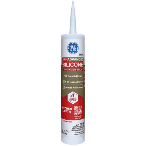 GE Advanced Clear Silicone 2 Kitchen and Bath Caulk Sealant 10.1 oz (Pack of 12)