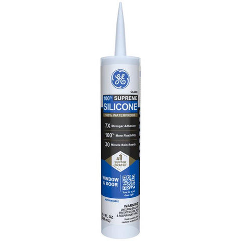 GE Supreme Clear Silicone Window and Door Sealant 10.1 oz (Pack of 12)