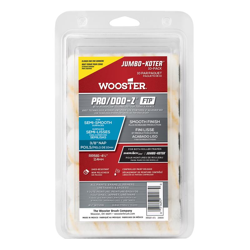 Wooster Pro/Doo-Z Fabric 4.5 in. W X 3/8 in. Jumbo Paint Roller Cover 10 pk (Pack of 4)