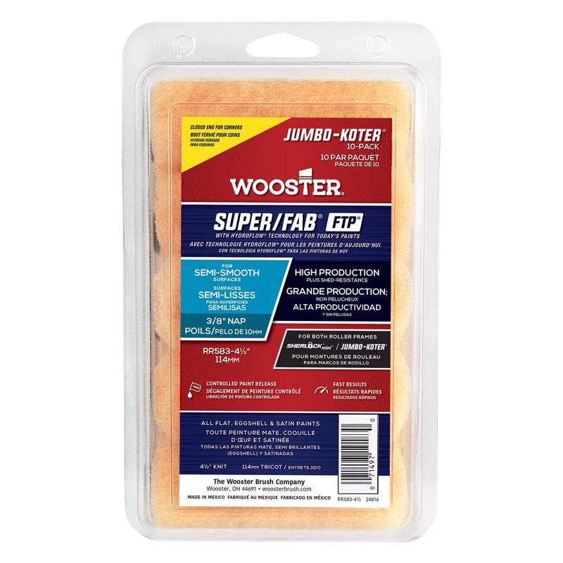 Wooster Super/FAB Fabric 4.5 in. W X 3/8 in. Jumbo Paint Roller Cover 10 pk (Pack of 4)