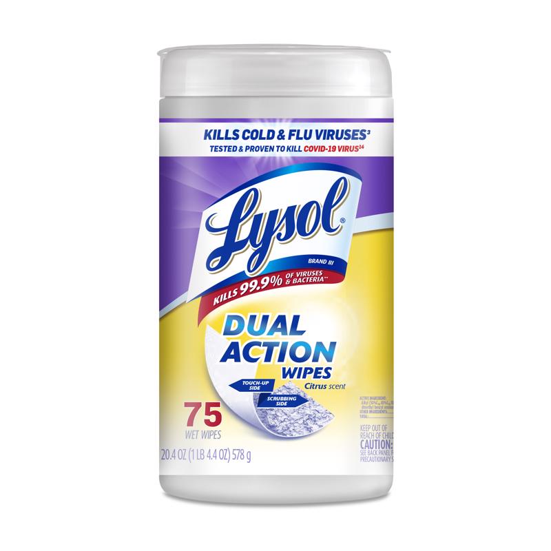 Lysol Dual Action Fiber Weave Antibacterial Wipes 75 pk (Pack of 6)