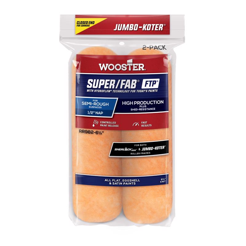 Wooster Super/Fab FTP Knit 6 1/2 in. W X 1/2 in. Jumbo Paint Roller Cover 2 pk (Pack of 12)