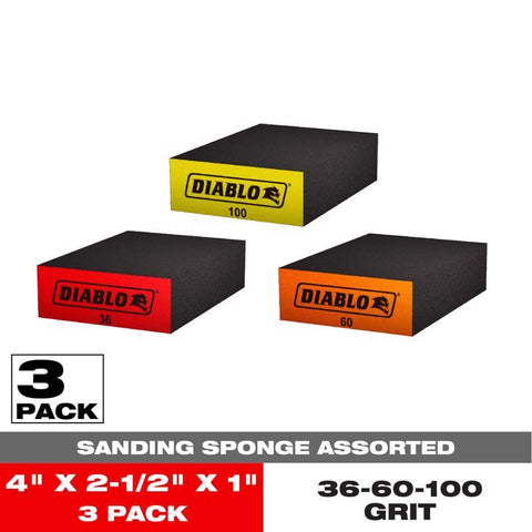 Diablo 4 in. L X 2-1/2 in. W X 1 in. Assorted Grit Assorted Block Sanding Sponge