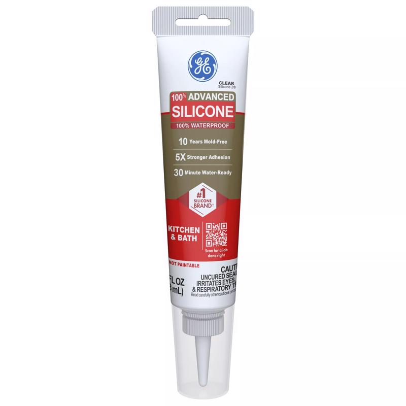 GE Advanced Clear Silicone 2 Kitchen and Bath Caulk Sealant 2.8 oz (Pack of 12)