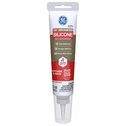 GE Advanced Clear Silicone 2 Kitchen and Bath Caulk Sealant 2.8 oz (Pack of 12)