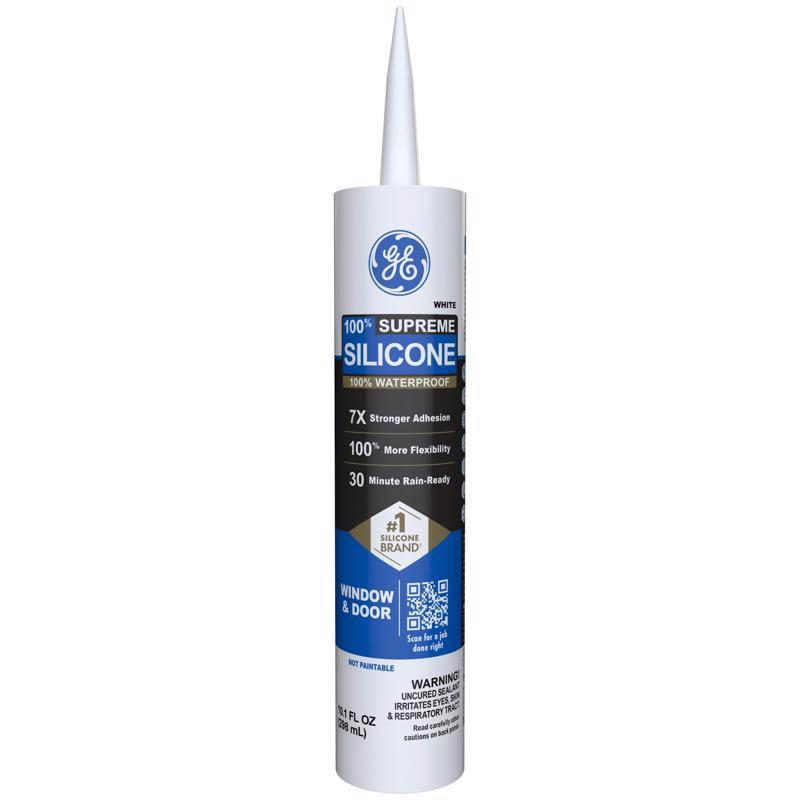GE Supreme White Silicone Window and Door Sealant 10.1 oz (Pack of 12)