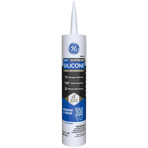 GE Supreme White Silicone Window and Door Sealant 10.1 oz (Pack of 12)