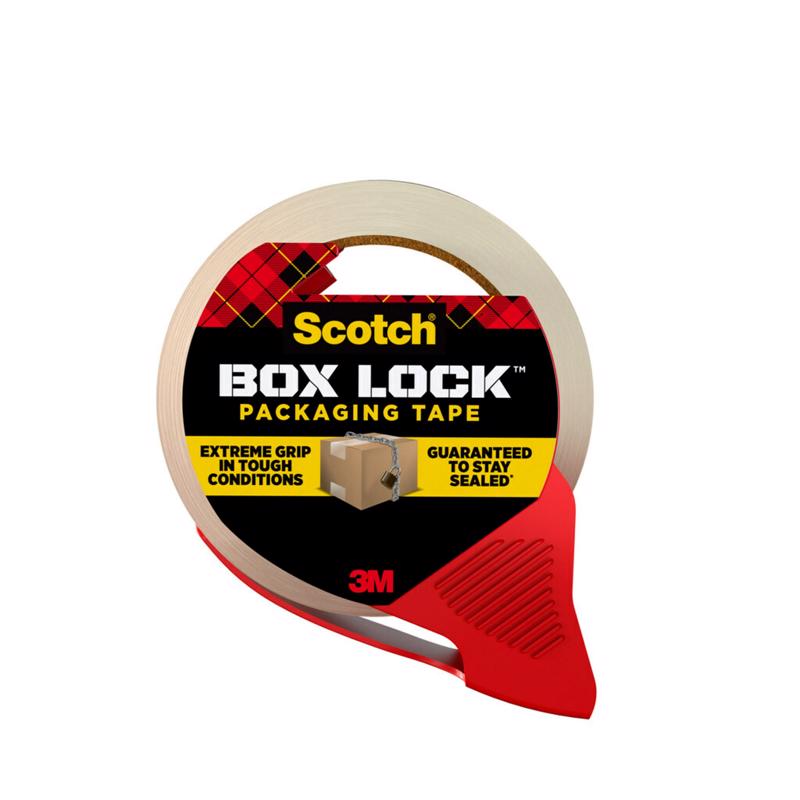 Cinta de embalaje 3M Scotch Box Lock de 1,88 pulg. de ancho x 54,6 yd de largo con dispensador (paquete de 6)
