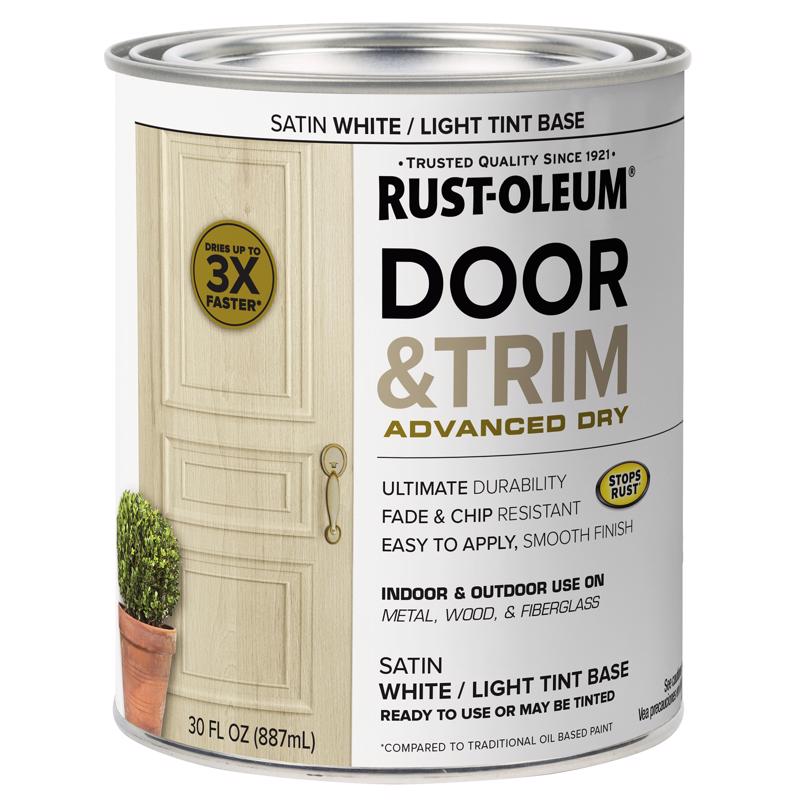 Rust-Oleum Stops Rust Satin White Tint Base Door Paint Exterior and Interior 1 qt (Pack of 2)