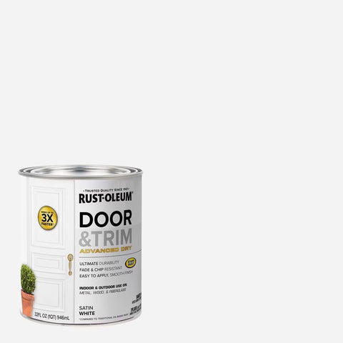 Rust-Oleum Stops Rust Satin White Water Base Door Paint Exterior and Interior 1 qt (Pack of 2)