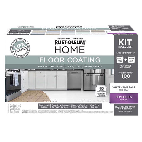 Rust-Oleum Home Semi-Gloss White Tint Base Floor Coating Kit 1 qt (Pack of 2)