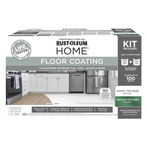 Rust-Oleum HOME Anti-Slip Textured White Tint Base Floor Coating Kit 1 qt (Pack of 2)