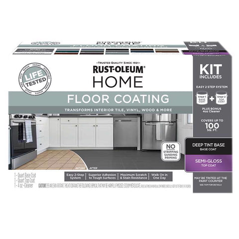 Rust-Oleum HOME Semi-Gloss Deep Tint Base Floor Coating Kit 1 qt (Pack of 2)