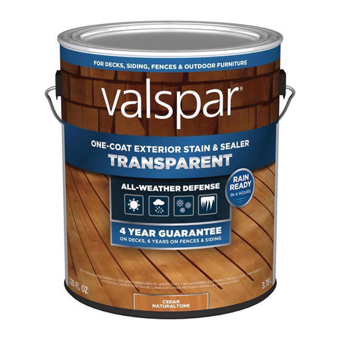Valspar One-Coat Transparent Cedar Natural Tone Water-Based Acrylic Stain and Sealer 1 gal (Pack of 4)