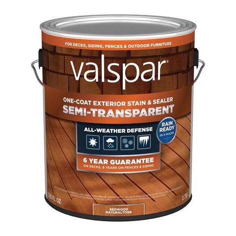 Valspar One-Coat Semi-Transparent Redwood Naturaltone Water-Based Acrylic Stain and Sealer 1 gal (Pack of 4)