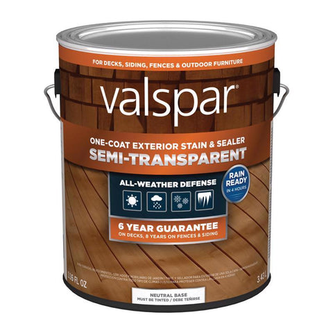 Valspar One-Coat Semi-Transparent Tintable Neutral Base Water-Based Acrylic Stain and Sealer 1 gal (Pack of 4)