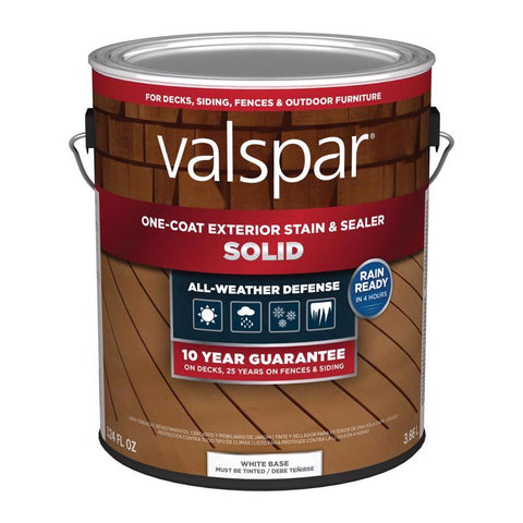 Valspar One-Coat Solid Tintable White Base Water-Based Acrylic Stain and Sealer 1 gal (Pack of 4)