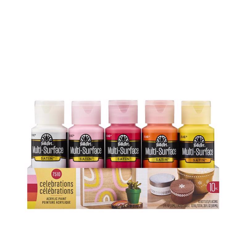 FolkArt Multi-Surface Satin Assorted Water-Based Acrylic Paint Set Exterior and Interior 10 pc (Pack of 3)