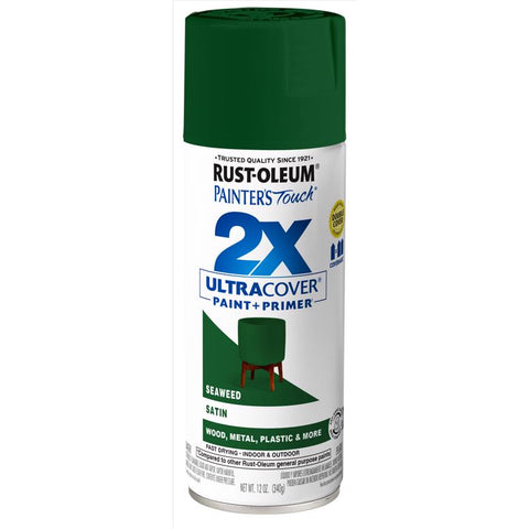 Pintura en aerosol con imprimación 2 en 1 acabado satinado color algas marinas Rust-Oleum Painter's Touch Ultra Cover, 12 oz (paquete de 6)