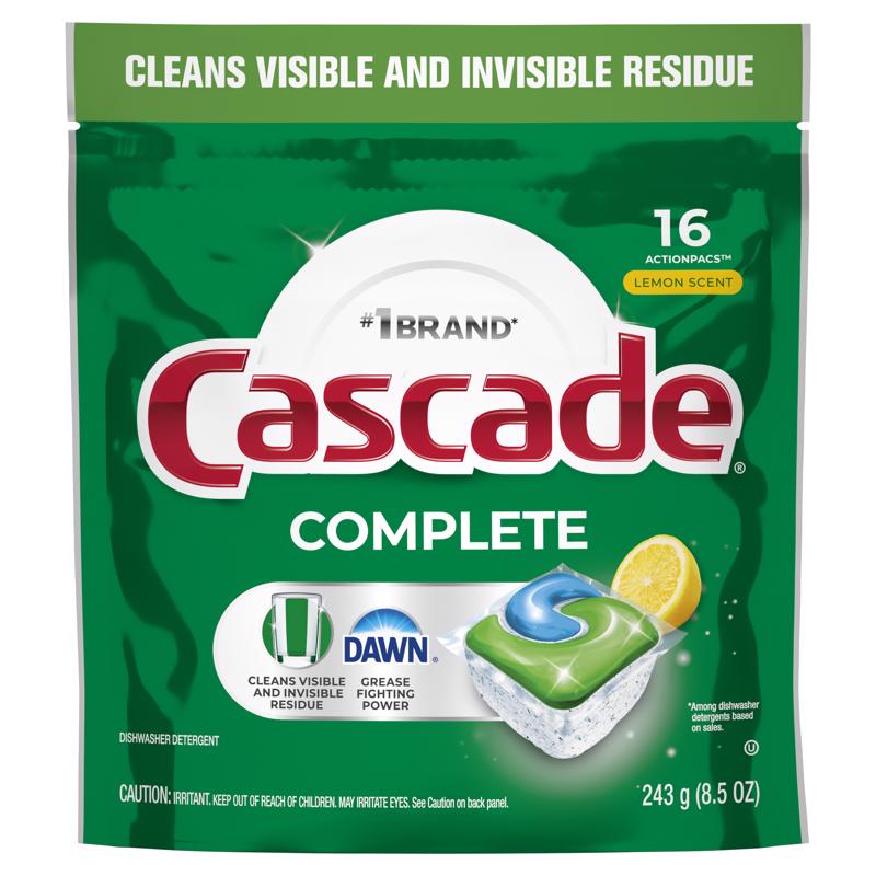 Cascade Complete Lemon Scent Pods Dishwasher Detergent 8.5 oz 16 pk (Pack of 5)