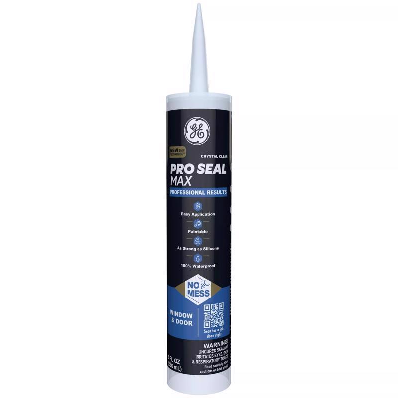 GE Pro Max Crystal Clear Silicone 1 Window and Door Caulk Sealant 9 fl. oz. (Pack of 12)