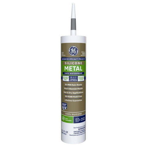 GE Advanced Gray Silicone 2 Metal Gutter Caulk Sealant 10.1 oz (Pack of 12)