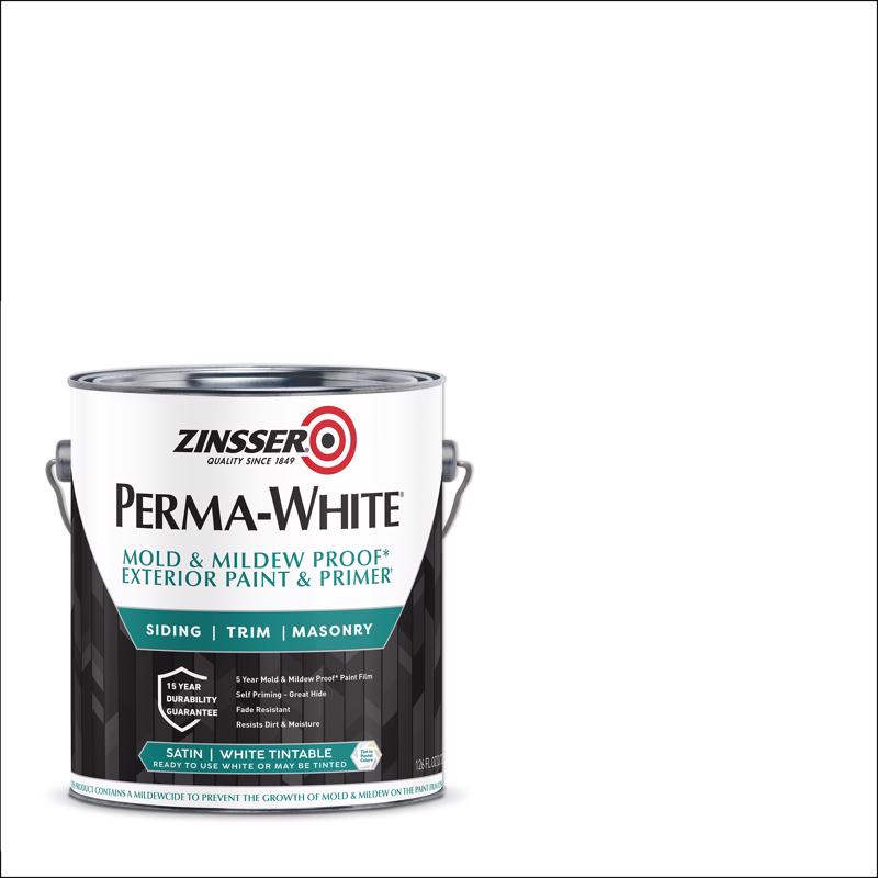 Zinsser Perma-White Satin White Water-Based Exterior Paint and Primer Exterior 1 gal (Pack of 4)