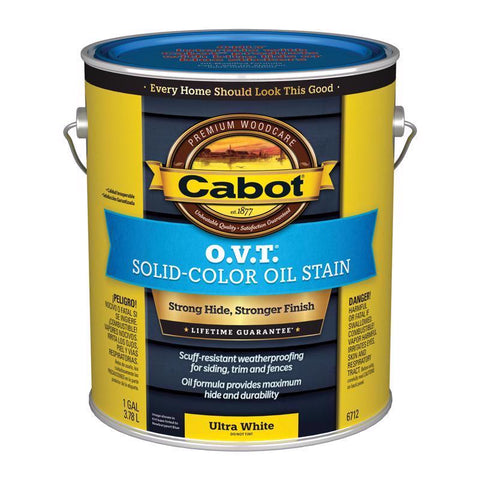 Cabot O.V.T. Low VOC Solid Tintable Ultra White Oil-Based Alkyd Linseed Oil Stain 1 gal (Pack of 4)