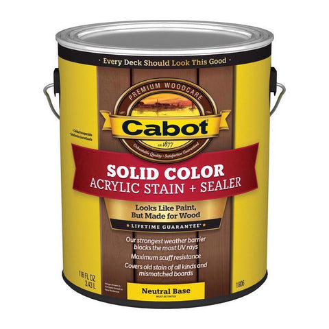 Cabot Solid Color Acrylic Stain & Sealer Solid Tintable Neutral Base Water-Based Acrylic Deck Stain (Pack of 4)