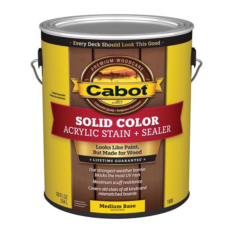 Cabot Solid Color Acrylic Stain & Sealer Solid Tintable Medium Base Water-Based Acrylic Deck Stain 1 (Pack of 4)