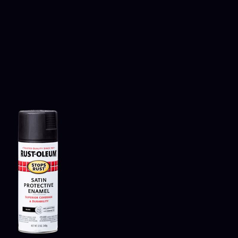 Rust-Oleum Stops Rust Satin Black Spray Paint 12 oz (Pack of 6)