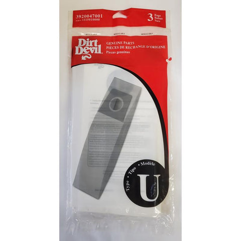 Dirt Devil Vacuum Bag 3 pk Type U