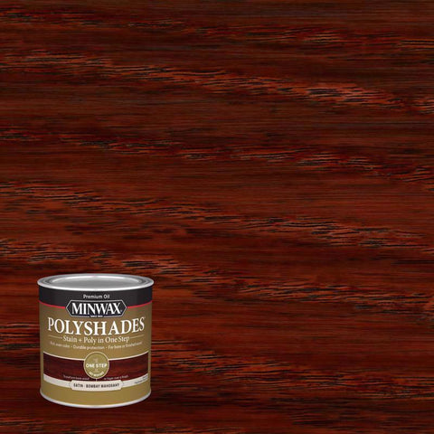 Minwax PolyShades Tinte Caoba de Bombay y Acabado de Poliuretano Semitransparente Satinado 1/2 pt
