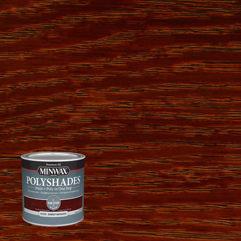 Minwax PolyShades Semi-Transparent Gloss Bombay Mahogany Stain/Polyurethane Finish 1/2 pt (Pack of 4)